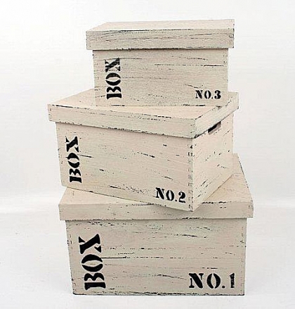 Sada 3 úložných krabic s víkem Wood No. 1,2,3, čtverce - 1