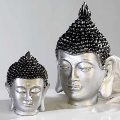 Soška Buddha hlava, 16 cm, stříbrná/antracit - 1