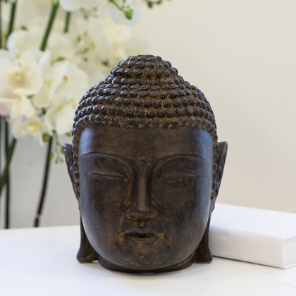 Soška Buddha hlava, 24 cm, hnědá - 1
