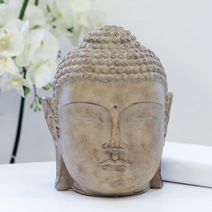 Soška Buddha hlava v dřevěném designu, 24 cm, světle hnědá - 1