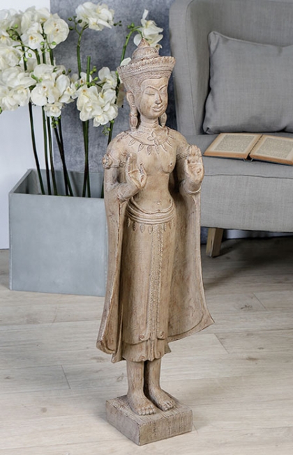 Soška Buddha v dřevěném designu, 92 cm, světle hnědá - 1