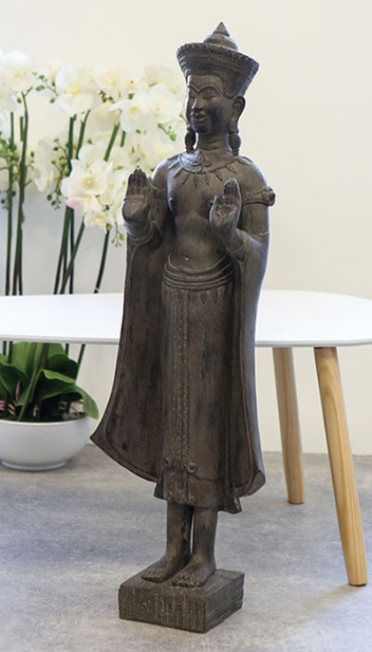 Soška Buddha v dřevěném designu, 92 cm, tmavě hnědá - 1