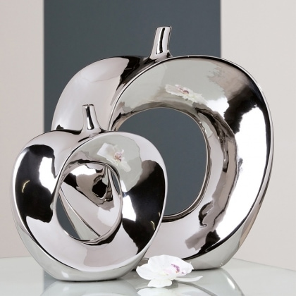 Váza keramická Apple, 26 cm, stříbrná - 1