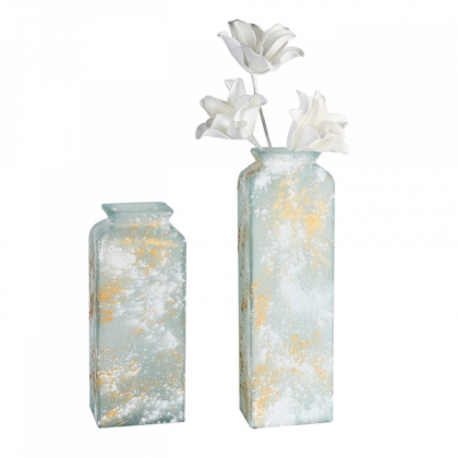 Váza z recyklovaného skla Gallos, 34 cm, bílá/zlatá - 1