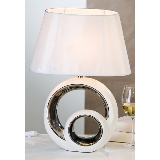 2. akosť Stolná lampa keramická Circle, 48 cm  biela /strieborná - 1