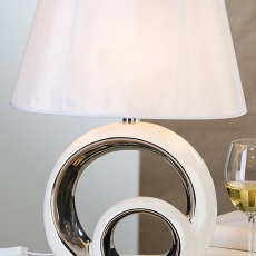 2. akosť Stolná lampa keramická Circle, 48 cm  biela /strieborná - 1