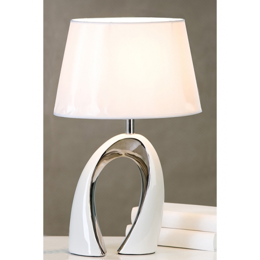 2. jakost Stolní lampa keramická Bridge, 36 cm bílá / stříbrná - 1