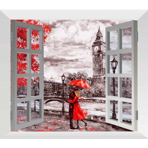 3D obraz Láska v Londýně za oknem, 100x80 cm - 1