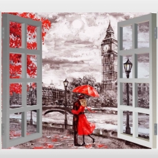 3D obraz Láska v Londýně za oknem, 100x80 cm - 1