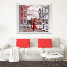 3D obraz Láska v Londýně za oknem, 120x110 cm - 3