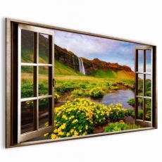 3D obraz Okno islandský vodopád, 120x80 cm - 2