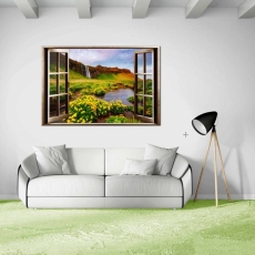 3D obraz Okno islandský vodopád, 120x80 cm - 3