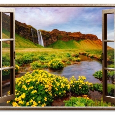 3D obraz Okno islandský vodopád, 120x80 cm - 1