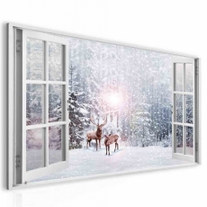 3D obraz Okno jelene v zime, 120x80 cm - 2