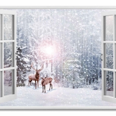 3D obraz Okno jelene v zime, 30x20 cm - 1