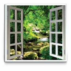 3D obraz Okno lesná riečka, 100x80 cm - 1