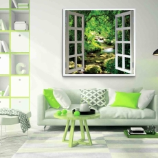3D obraz Okno lesná riečka, 150x130 cm - 3