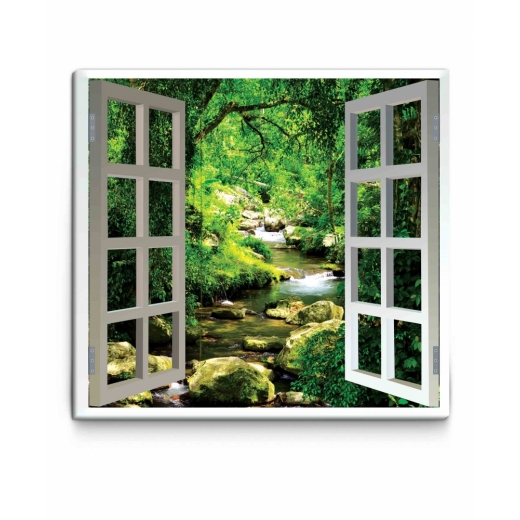 3D obraz Okno lesní říčka, 150x130 cm - 1