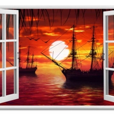 3D obraz Okno lodě na moři, 30x20 cm - 1