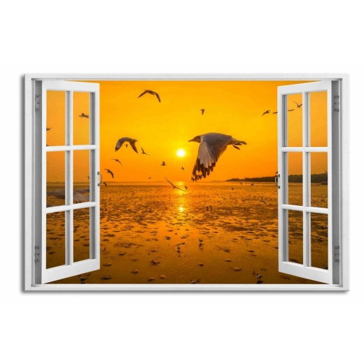3D obraz Okno oranžový východ slunce, 120x80 cm - 1
