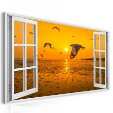 3D obraz Okno oranžový východ slunce, 120x80 cm - 2