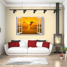3D obraz Okno oranžový východ slunce, 90x60 cm - 3