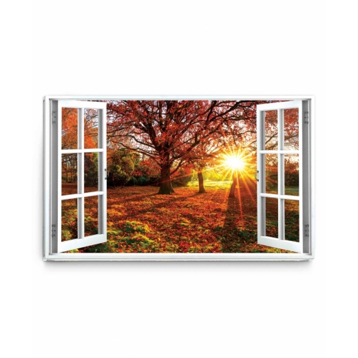 3D obraz Okno podzimní sluníčko, 90x60 cm - 1
