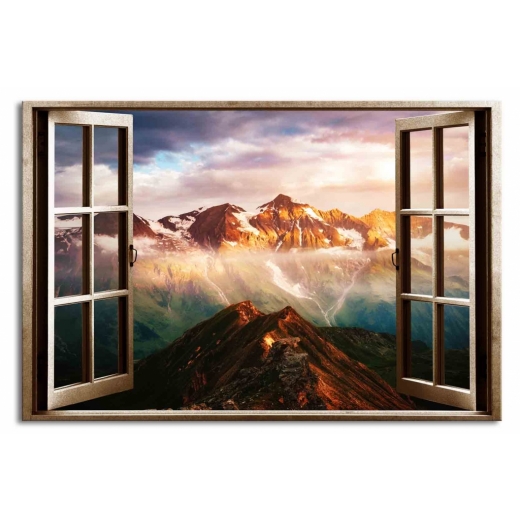 3D obraz Okno rakouské Alpy, 30x20 cm - 1