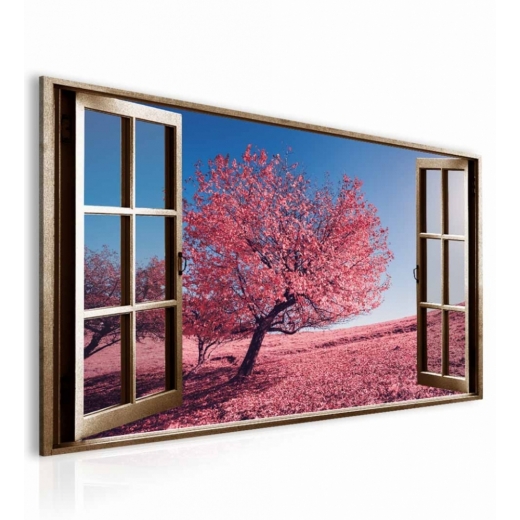 3D obraz Okno růžový strom, 120x80 cm - 1