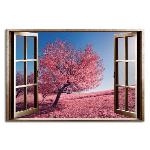 3D obraz Okno růžový strom, 90x60 cm - 1