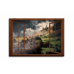 3D obraz Okno s výhľadom do raja hôr, 90x60 cm