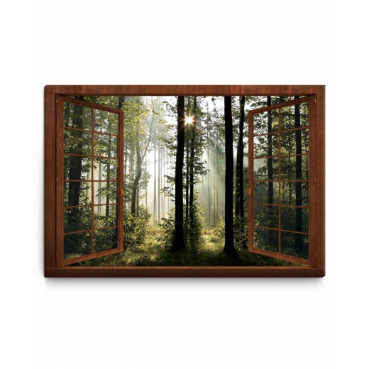 3D obraz Okno v ranním lese, 120x80 cm - 1