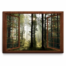 3D obraz Okno v ranním lese, 90x60 cm - 1