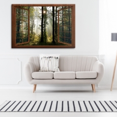 3D obraz Okno v rannom lese, 120x80 cm - 3