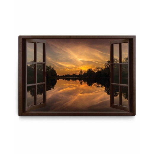3D obraz Okno večerní panoráma, 120x80 cm - 1
