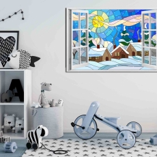 3D obraz Okno zimné vitráž, 120x80 cm - 3
