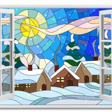 3D obraz Okno zimné vitráž, 60x40 cm - 1