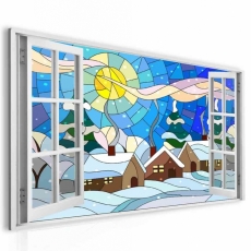 3D obraz Okno zimní vitráž, 120x80 cm - 2
