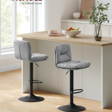 Barová stolička Ambush (SET 2 ks), syntetická koža, sivá - 4