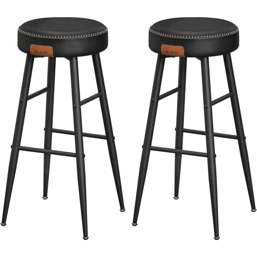 Barová stolička Faux (SET 2 ks), syntetická koža, 76 cm, čierna - 1