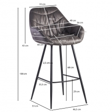 Barová stolička Gepo, zamat, šedá - 3