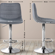Barová stolička Lex, textil, chrómový podstavec / sivá - 2