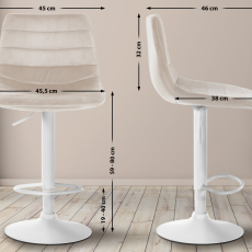 Barová stolička Lex, zamat, biely podstavec / krémová - 2
