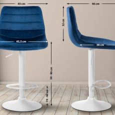 Barová stolička Lex, zamat, biely podstavec / modrá - 2