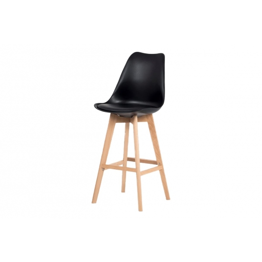 Barová stolička s drevenou podnožou Alexis, čierna - 1