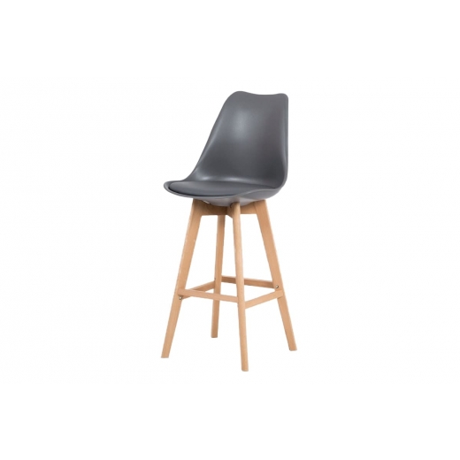 Barová stolička s drevenou podnožou Alexis, sivá - 1
