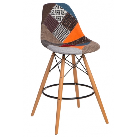 Barová stolička s drevenou podnožou Desire patchwork, farebná - 1