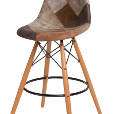 Barová stolička s drevenou podnožou Desire patchwork, hnedá - 1