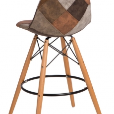 Barová stolička s drevenou podnožou Desire patchwork, hnedá - 2
