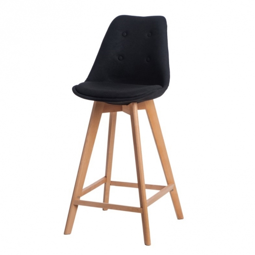 Barová stolička s drevenou podnožou Norby čalúnená, čierna - 1
